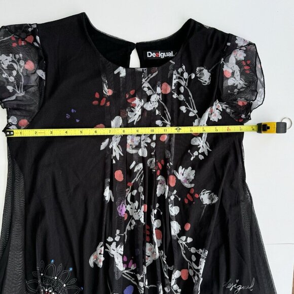 Desigual women's Top Sheer Embellished Rhinestones Floral Black Small - Picture 11 of 16